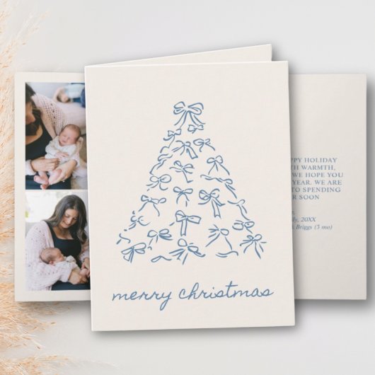 Cartes Pour Fêtes Annuelles Arbre de Noël Bleu Bow à gribouillis 4 Photo repli