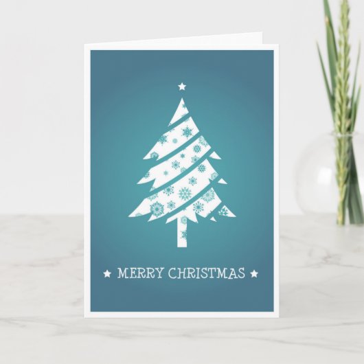 Cartes Pour Fêtes Annuelles Arbre de Noël bleu de flocon de neige (Devant)