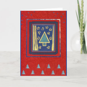 Cartes Pour Fêtes Annuelles Arbre de Noël bleu décomposer rouge sur