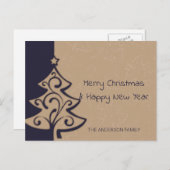 Cartes Pour Fêtes Annuelles Arbre De Noël Bleu Et Brown (Devant / Derrière)