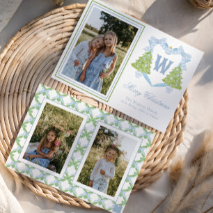 Cartes Pour Fêtes Annuelles Arbre de Noël bleu Monogram Crest Photo