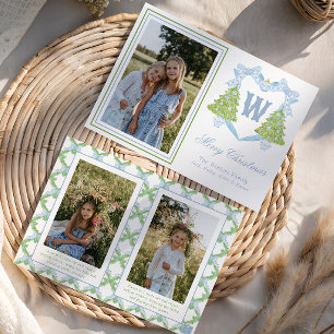 Cartes Pour Fêtes Annuelles Arbre de Noël bleu Monogram Crest Photo
