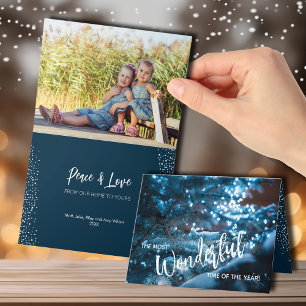 Cartes Pour Fêtes Annuelles Arbre de Noël bleu photo pliée