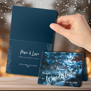 Cartes Pour Fêtes Annuelles Arbre de Noël bleu plié