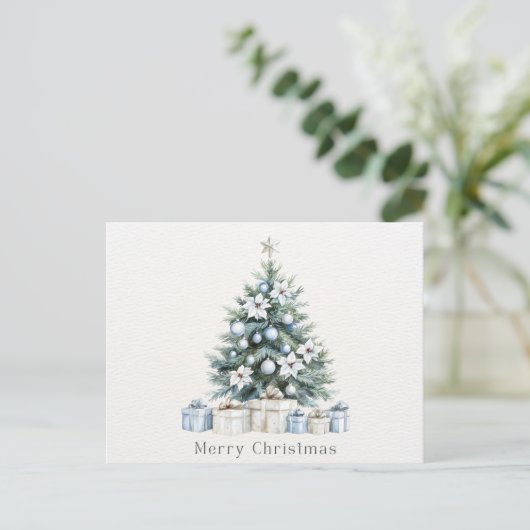 Cartes Pour Fêtes Annuelles Arbre de Noël bleu vert (Debout devant)