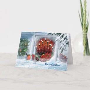 Cartes Pour Fêtes Annuelles Arbre de Noël, bougies, poinsettia et rouge