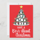 Cartes Pour Fêtes Annuelles Arbre de Noël brillant pingouin (Devant)