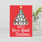 Cartes Pour Fêtes Annuelles Arbre de Noël brillant pingouin (Debout devant)