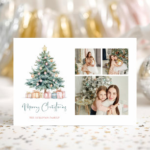 Cartes Pour Fêtes Annuelles Arbre de Noël calligraphié aquarelle Trois Photos