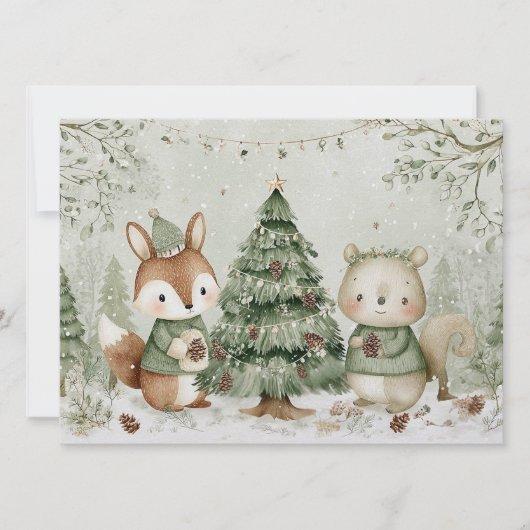 Cartes Pour Fêtes Annuelles Arbre de Noël charmant avec animaux Noël (Devant)