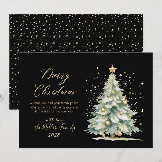 Cartes Pour Fêtes Annuelles Arbre de Noël Chic Black Gold Script (Devant / Derrière)