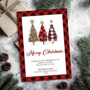 Cartes Pour Fêtes Annuelles Arbre de Noël chic léopard aquarelle Fêtes de fin 