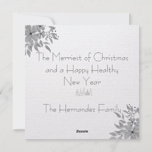 Cartes Pour Fêtes Annuelles Arbre de Noël classique et fleurs monochromes lin (Dos)