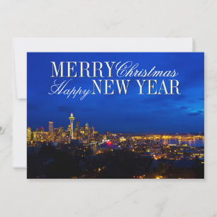 Cartes Pour Fêtes Annuelles Arbre de Noël de l'aiguille spatiale, Seattle Sky