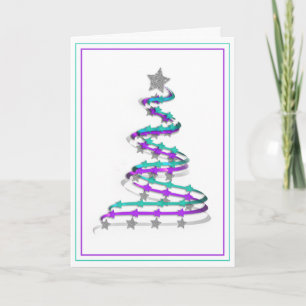 Cartes Pour Fêtes Annuelles Arbre de Noël de ruban moderne Art pourpre et Turq