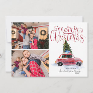 Cartes Pour Fêtes Annuelles Arbre de Noël de voiture rouge vintage Collage d