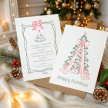 Arbre de Noël dessiné à la main Ruban rose Rouge V