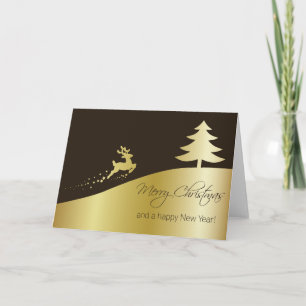 Cartes Pour Fêtes Annuelles Arbre de Noël doré avec rennes