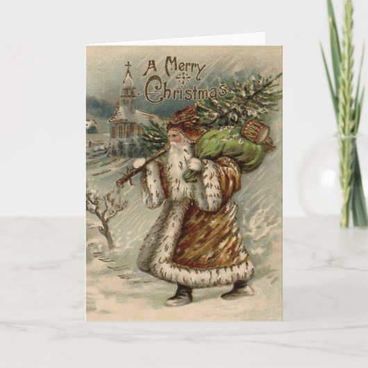 Cartes Pour Fêtes Annuelles Arbre de Noël du Père Noël victorien (Devant)
