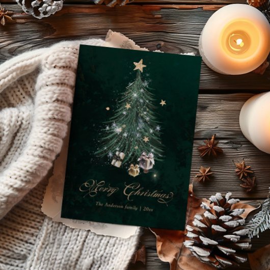 Cartes Pour Fêtes Annuelles Arbre de Noël élégant à l'écriture dorée