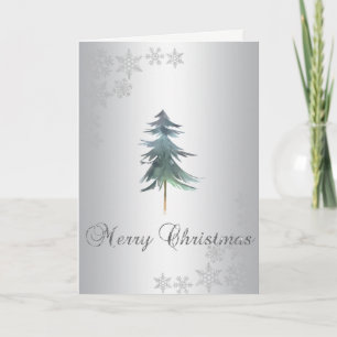 Cartes Pour Fêtes Annuelles Arbre de Noël élégant aquarelle argenté, Paillette