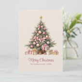 Cartes Pour Fêtes Annuelles Arbre de Noël élégant avec des vaches roses (Debout devant)