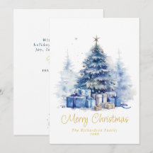Arbre de Noël élégant bleu aquarelle