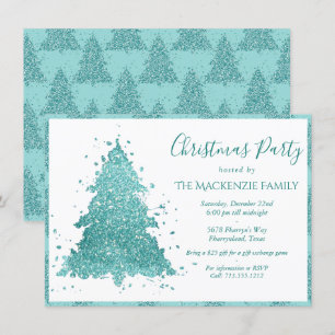 Cartes Pour Fêtes Annuelles Arbre de Noël élégant Luxe Aqua Turquoise Party