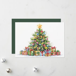 Cartes Pour Fêtes Annuelles Arbre de Noël élégant vert aquarelle sans photo