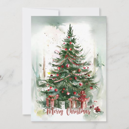 Cartes Pour Fêtes Annuelles Arbre de Noël en aquarelle de luxe (Devant)
