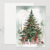 Cartes Pour Fêtes Annuelles Arbre de Noël en aquarelle de luxe (Devant / Derrière)