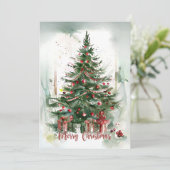 Cartes Pour Fêtes Annuelles Arbre de Noël en aquarelle de luxe (Debout devant)