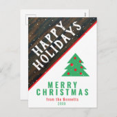 Cartes Pour Fêtes Annuelles Arbre de Noël en bois rustique Nom rouge Noël (Devant / Derrière)