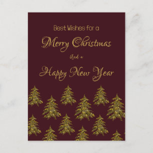 Cartes Pour Fêtes Annuelles Arbre de Noël en or brillant à Noël rouge