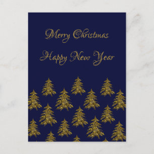 Cartes Pour Fêtes Annuelles Arbre de Noël en or brillant sur Noël bleu