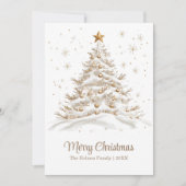 Cartes Pour Fêtes Annuelles Arbre de Noël en or et blanc en neige (Devant)