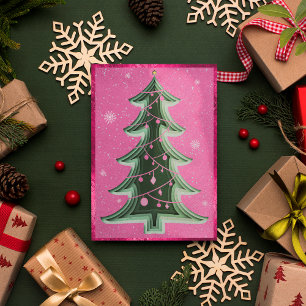 Cartes Pour Fêtes Annuelles Arbre de Noël en papier découpé pailleté rose chau