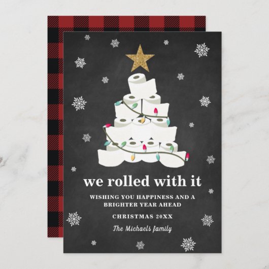 Cartes Pour Fêtes Annuelles Arbre de Noël en papier toilette Buffalo Plaid Drô (Devant / Derrière)