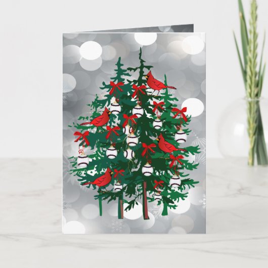 Cartes Pour Fêtes Annuelles Arbre de Noël en soie Bokeh de baseball avec Oisea (Devant)