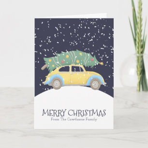 Cartes Pour Fêtes Annuelles Arbre de Noël en voiture jaune Fête personnalisée