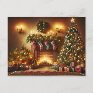 Cartes Pour Fêtes Annuelles Arbre de Noël et cheminée