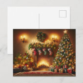 Cartes Pour Fêtes Annuelles Arbre de Noël et cheminée (Devant / Derrière)
