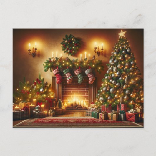 Cartes Pour Fêtes Annuelles Arbre de Noël et cheminée (Devant)