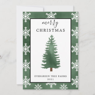 Cartes Pour Fêtes Annuelles Arbre de Noël et flocons de neige aquarelle Joyeux