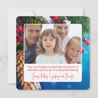 Cartes Pour Fêtes Annuelles Arbre de Noël et houx Photo de famille personnalis