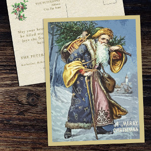 Cartes Pour Fêtes Annuelles Arbre de Noël et Jouets vintage Gold Blue Père
