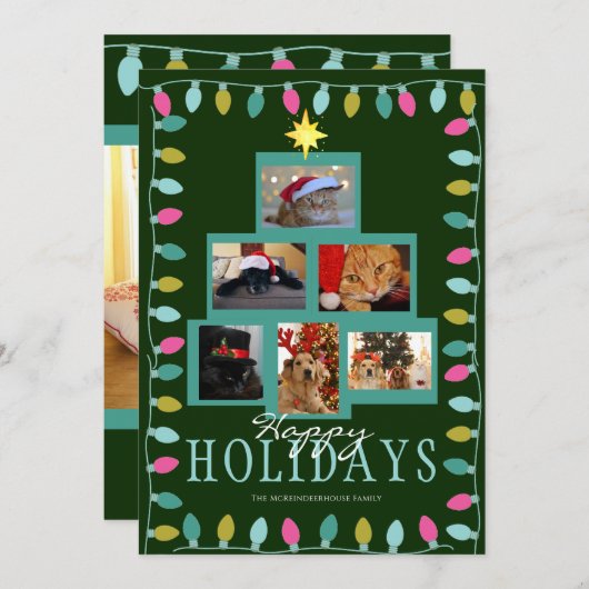 Cartes Pour Fêtes Annuelles Arbre de Noël et lumière photo (Devant / Derrière)