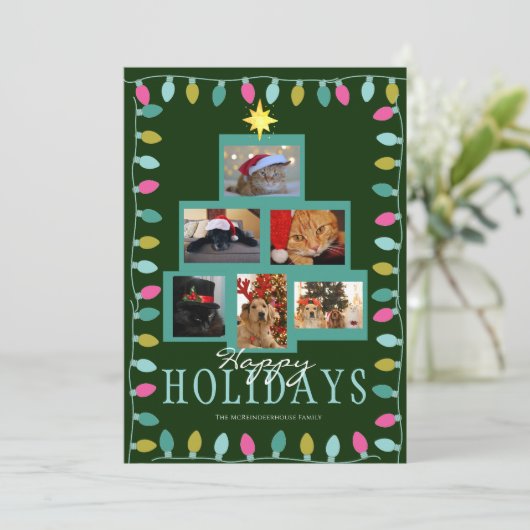 Cartes Pour Fêtes Annuelles Arbre de Noël et lumière photo (Debout devant)