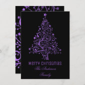 Cartes Pour Fêtes Annuelles Arbre de Noël étoilé noir pourpre apparence métall (Devant / Derrière)