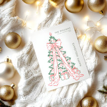 Arbre de Noël familial Joyeux avec un nœud rose de